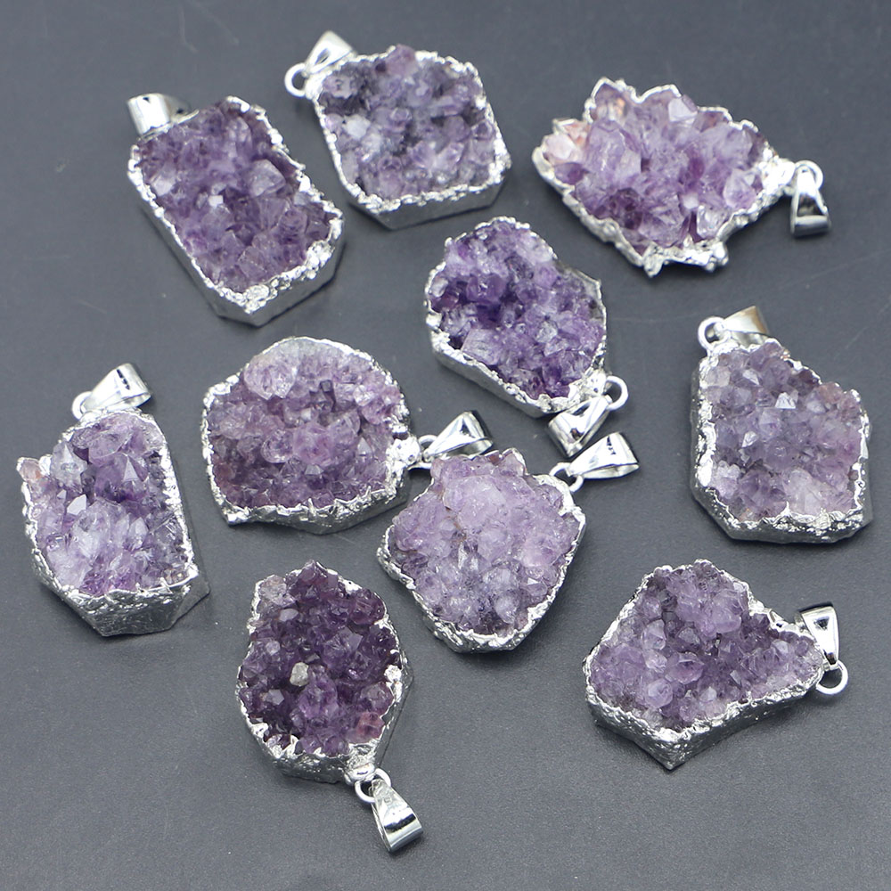 Crystal Pendant Necklace Natural Stone - 10Pcs Drusy Druzy Natural Stone Random
