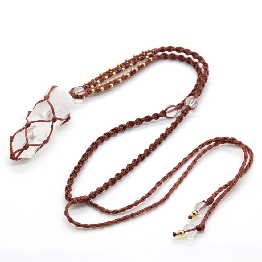 Crystal Quartz Macrame Braided - Crystal Pendant Necklace Natural Stone review and price