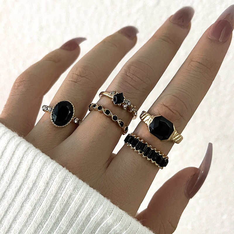 Retro Black Crystal Stone Ring - Vintage Punk Knuckle Rings Set review and price