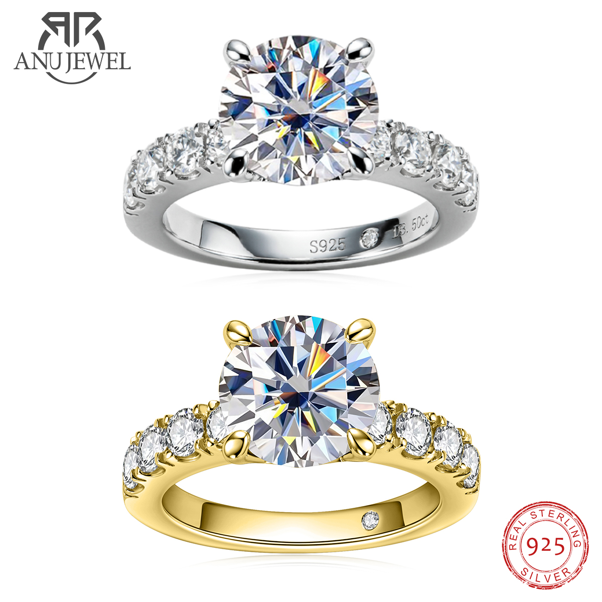 AnuJewel 4.3cttw D Color Moiss - Moissanite Engagement Ring 1 Carat review and price