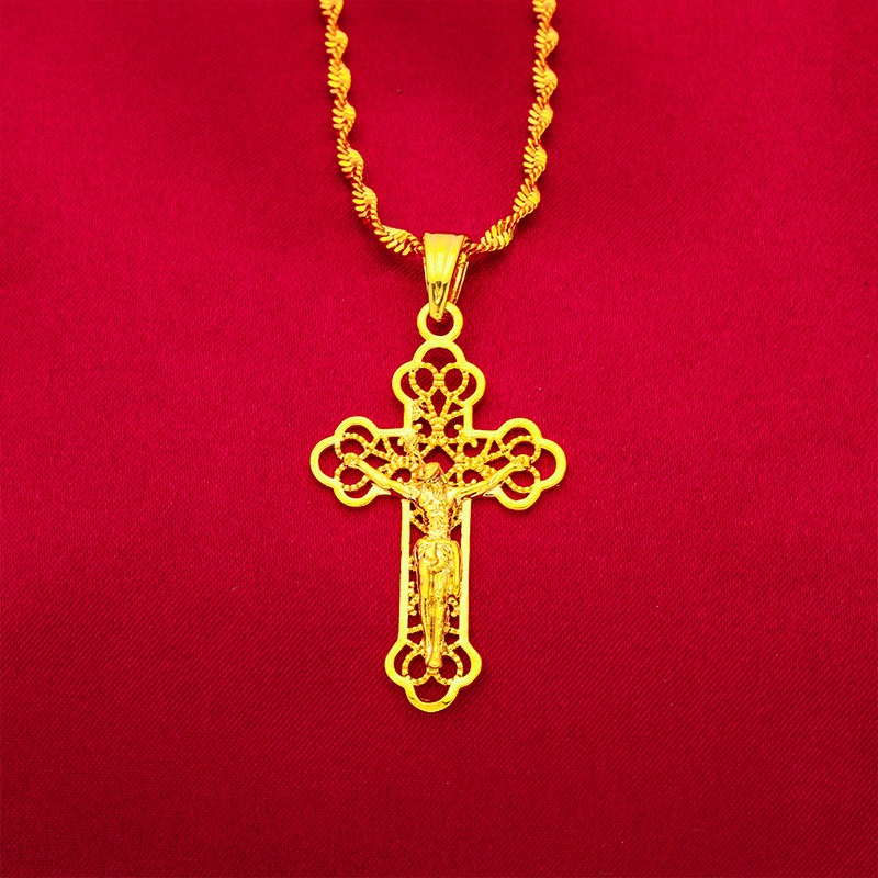 9999 24K genuine gold classic  - Cross Pendant Necklace Gold review and price