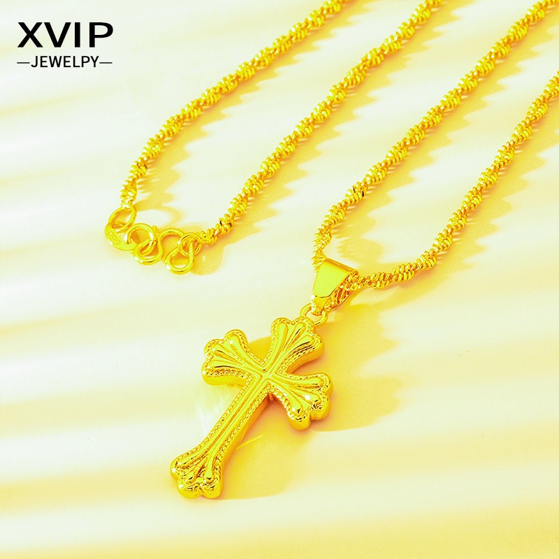 9999 24K genuine gold classic  - Cross Pendant Necklace Gold review and price